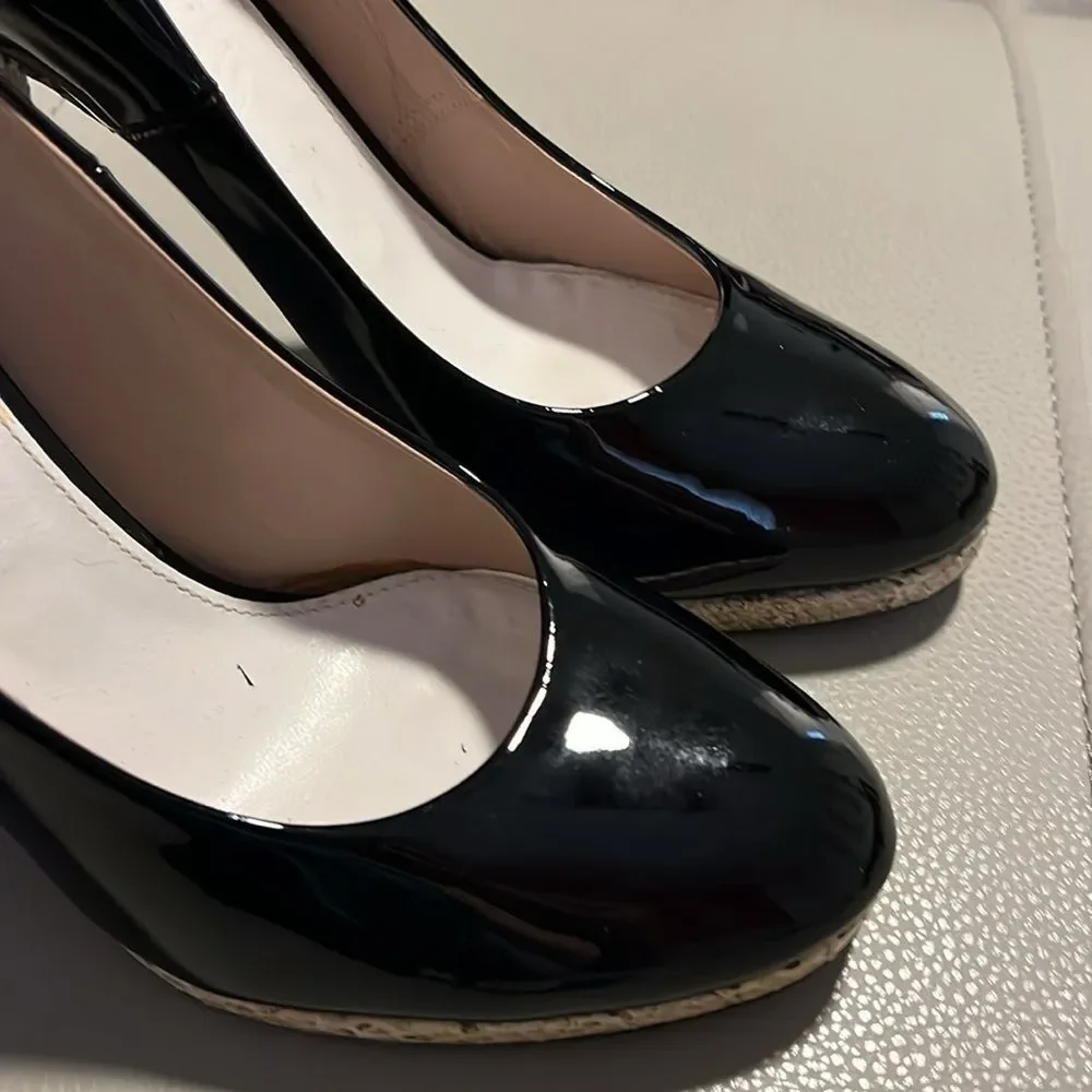 Chloe Black Patent Leather Snakeskin Embossed Block Heel Pumps Size 39 US‎ 9